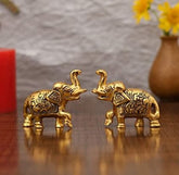 Golden Metal Elephant Statue Pair, Home Decor, Table Top, Table Decor, Wedding Gift, Diwali Gift, 3 x 2.5 x 1 Inches